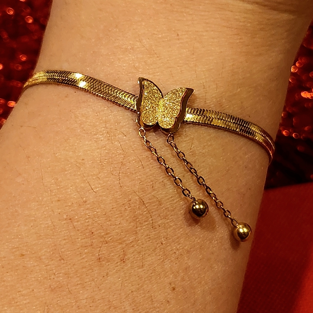 Tennis chain Bracelet Charm, Butterfly Stainless steel.New Fashion design.Gold - Picture 6 of 6